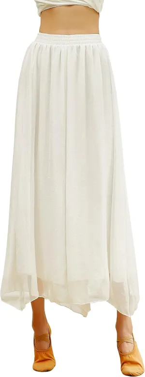 Angcoco Women's Double Layered Wide Leg Loose Fit Chiffon Pants for Dance Performance
