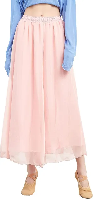 Angcoco Women's Double Layered Wide Leg Loose Fit Chiffon Pants for Dance Performance