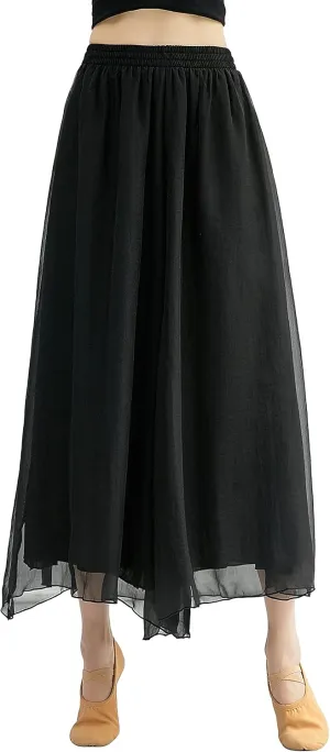 Angcoco Women's Double Layered Wide Leg Loose Fit Chiffon Pants for Dance Performance