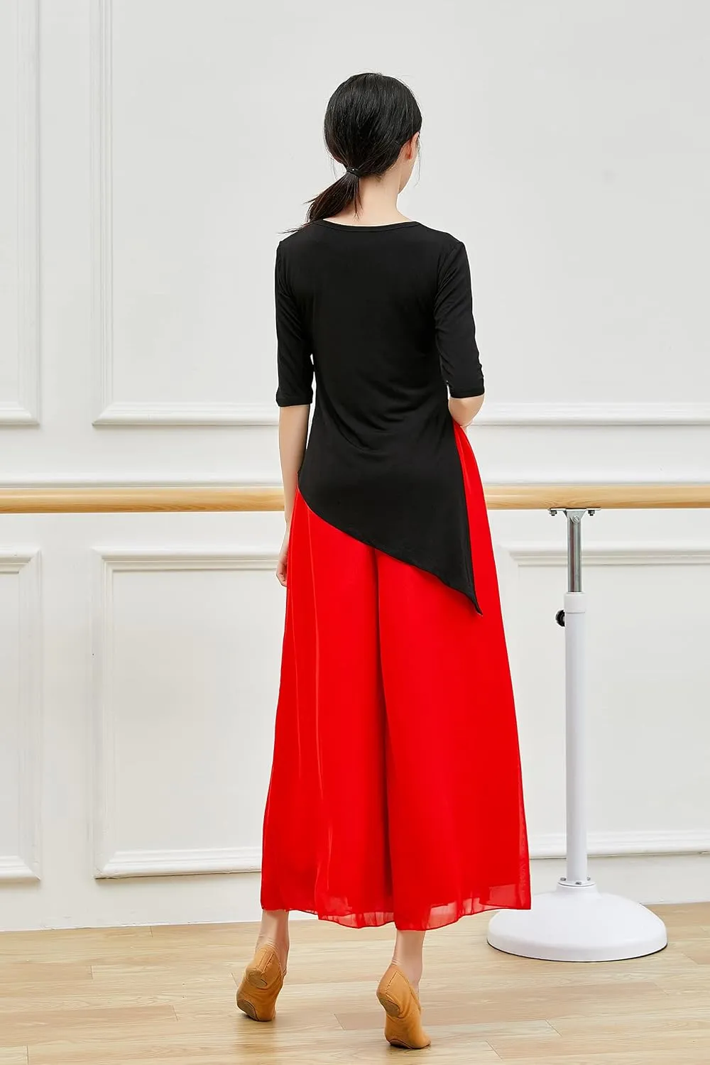 Angcoco Women's Double Layered Wide Leg Loose Fit Chiffon Pants for Dance
