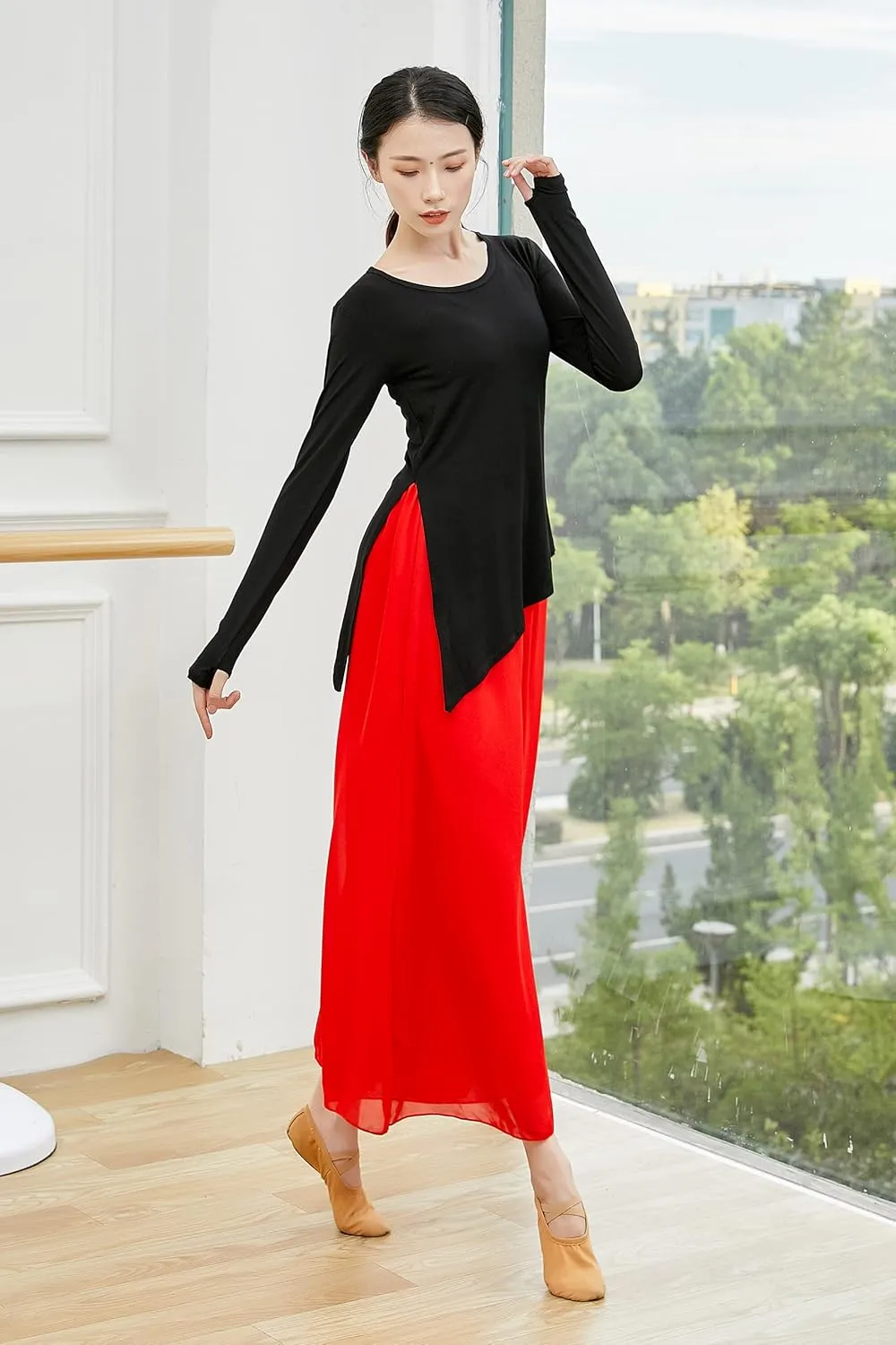 Angcoco Women's Double Layered Wide Leg Loose Fit Chiffon Pants for Dance