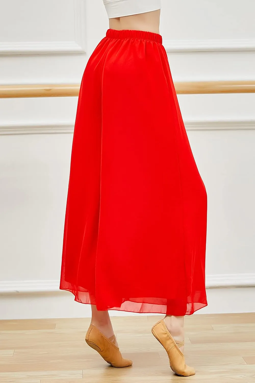 Angcoco Women's Double Layered Wide Leg Loose Fit Chiffon Pants for Dance