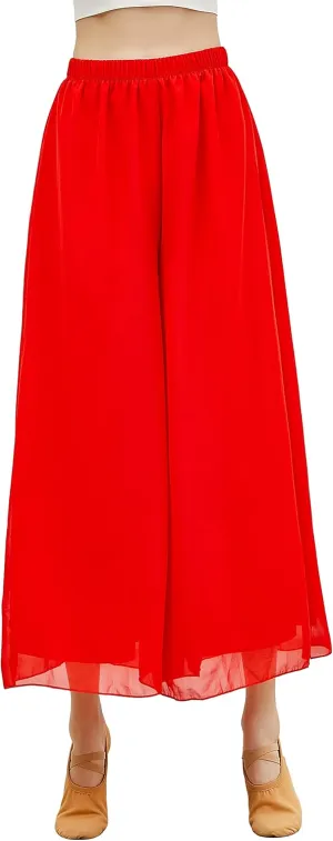 Angcoco Women's Double Layered Wide Leg Loose Fit Chiffon Pants for Dance