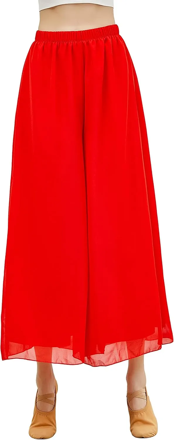 Angcoco Women's Double Layered Wide Leg Loose Fit Chiffon Pants for Dance