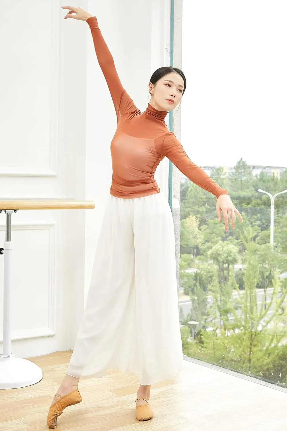 Angcoco Women's Double Layered Wide Leg Loose Fit Chiffon Pants for Dance