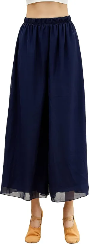 Angcoco Women's Double Layered Wide Leg Loose Fit Chiffon Pants for Dance