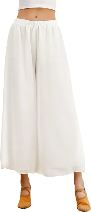 Angcoco Women's Double Layered Wide Leg Loose Fit Chiffon Pants for Dance