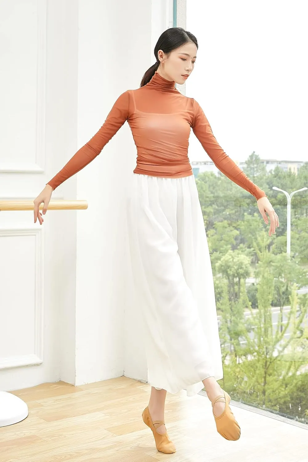 Angcoco Women's Double Layered Wide Leg Loose Fit Chiffon Pants for Dance