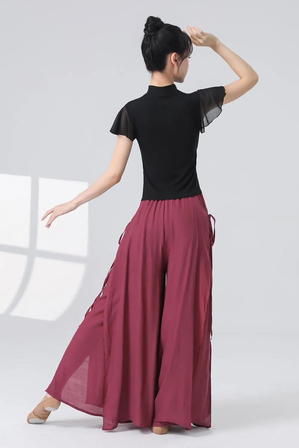 Angcoco Women's Elegant Double-Layer Wide-Leg Loose Fitting Pants for Dance Performance