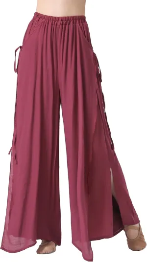 Angcoco Women's Elegant Double-Layer Wide-Leg Loose Fitting Pants for Dance Performance