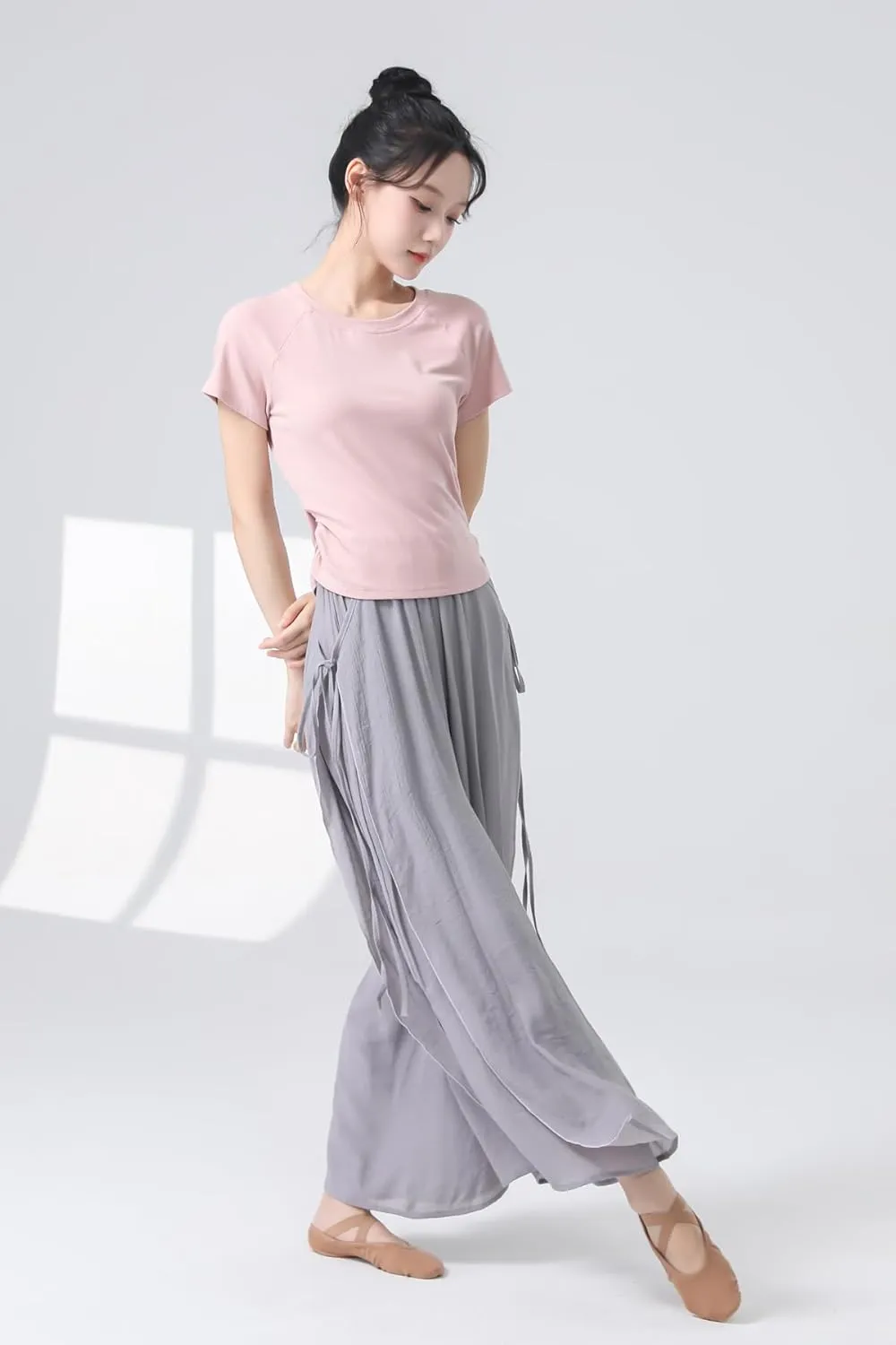 Angcoco Women's Elegant Double-Layer Wide-Leg Loose Fitting Pants for Dance Performance