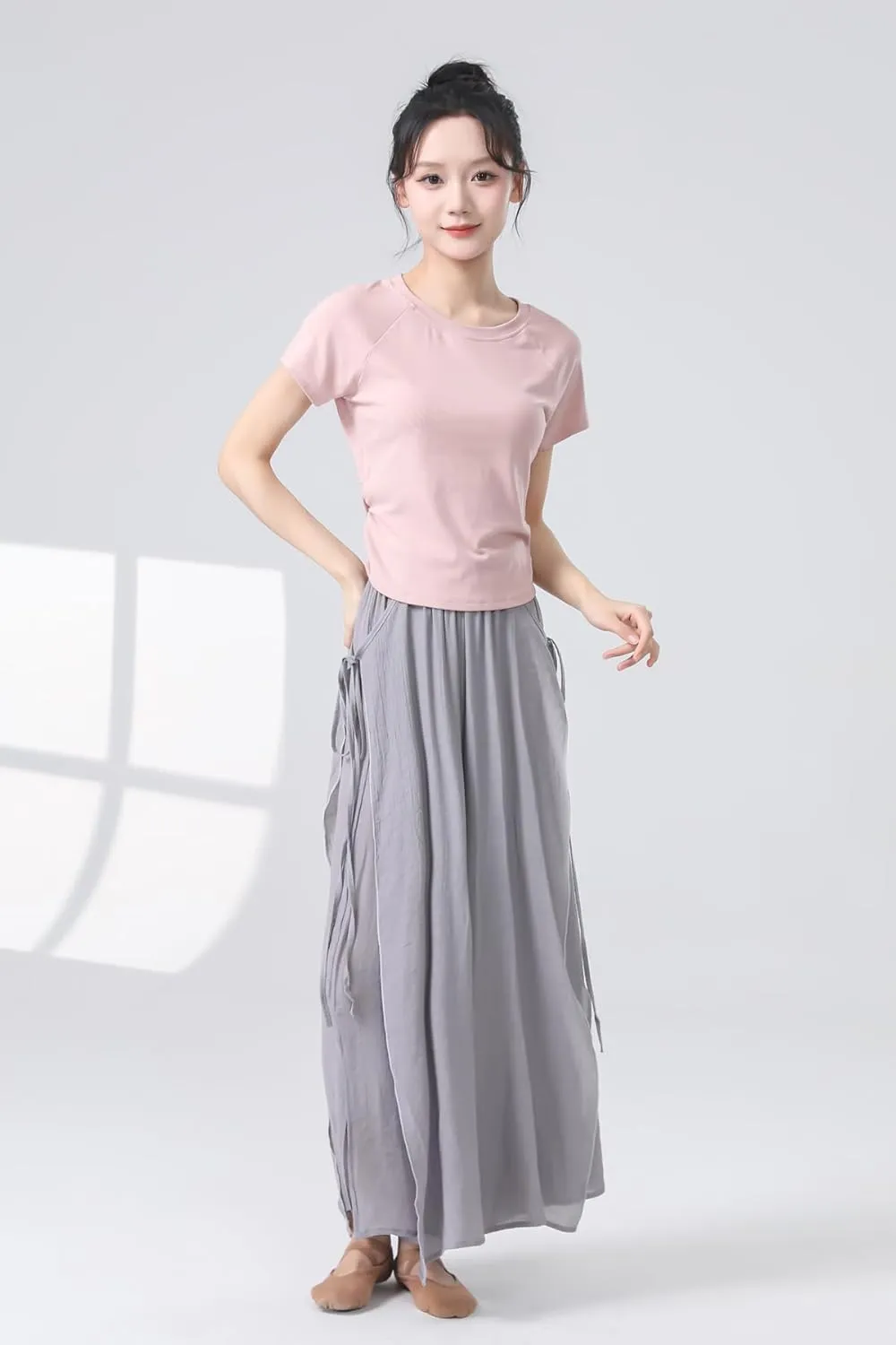 Angcoco Women's Elegant Double-Layer Wide-Leg Loose Fitting Pants for Dance Performance