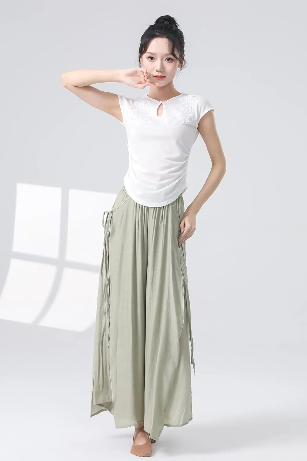 Angcoco Women's Elegant Double-Layer Wide-Leg Loose Fitting Pants for Dance Performance