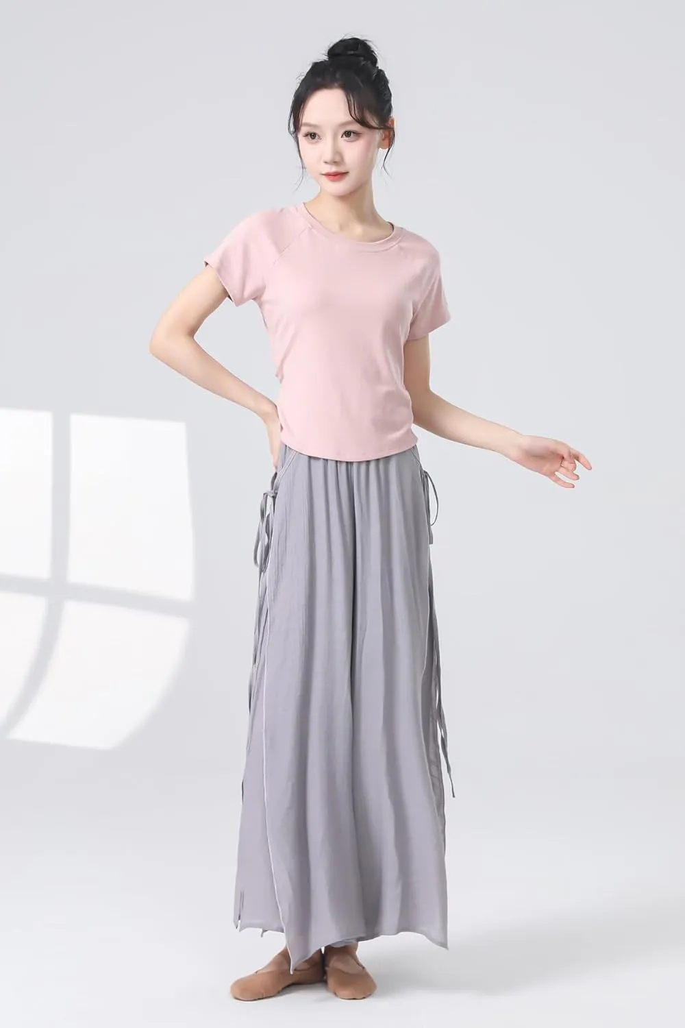 Angcoco Women's Elegant Double-Layer Wide-Leg Loose Fitting Pants for Dance Performance