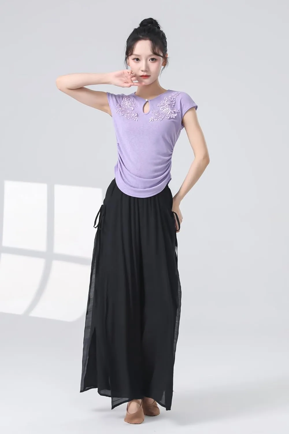 Angcoco Women's Elegant Double-Layer Wide-Leg Loose Fitting Pants for Dance Performance
