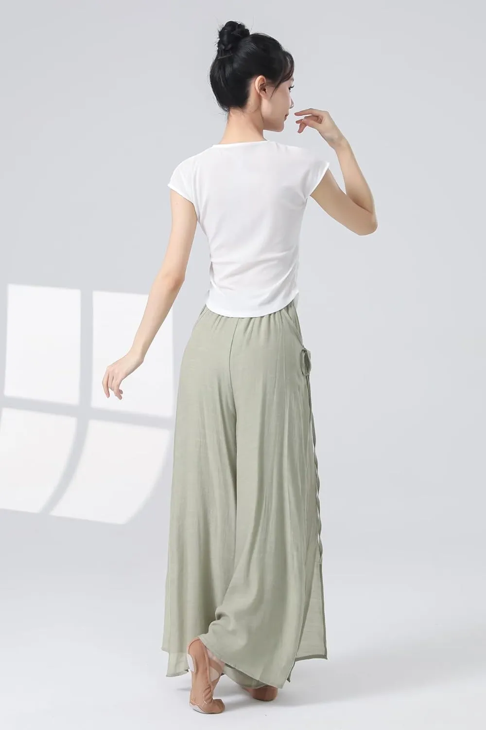Angcoco Women's Elegant Double-Layer Wide-Leg Loose Fitting Pants for Dance Performance