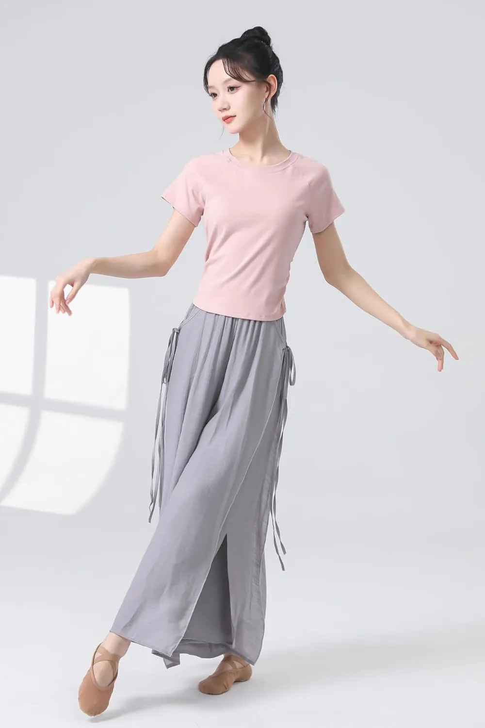 Angcoco Women's Elegant Double-Layer Wide-Leg Loose Fitting Pants for Dance Performance