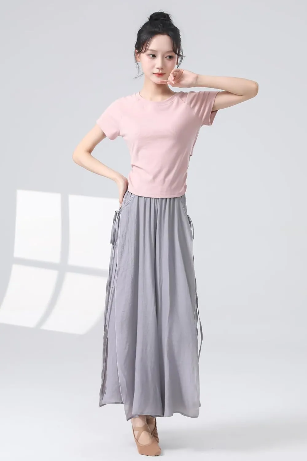 Angcoco Women's Elegant Double-Layer Wide-Leg Loose Fitting Pants for Dance Performance