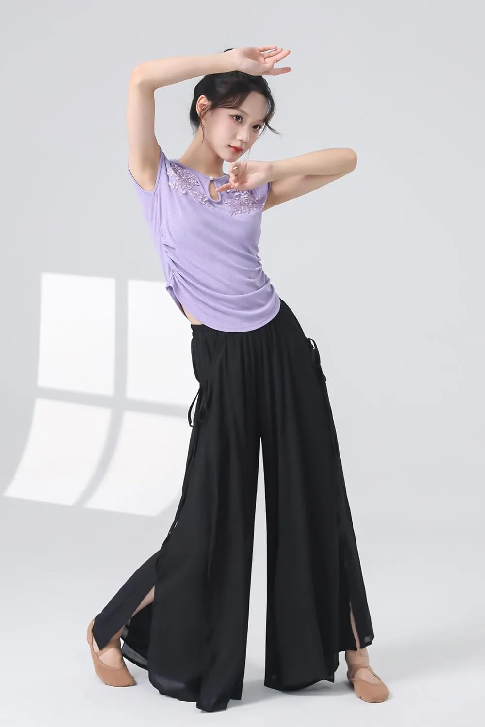 Angcoco Women's Elegant Double-Layer Wide-Leg Loose Fitting Pants for Dance Performance