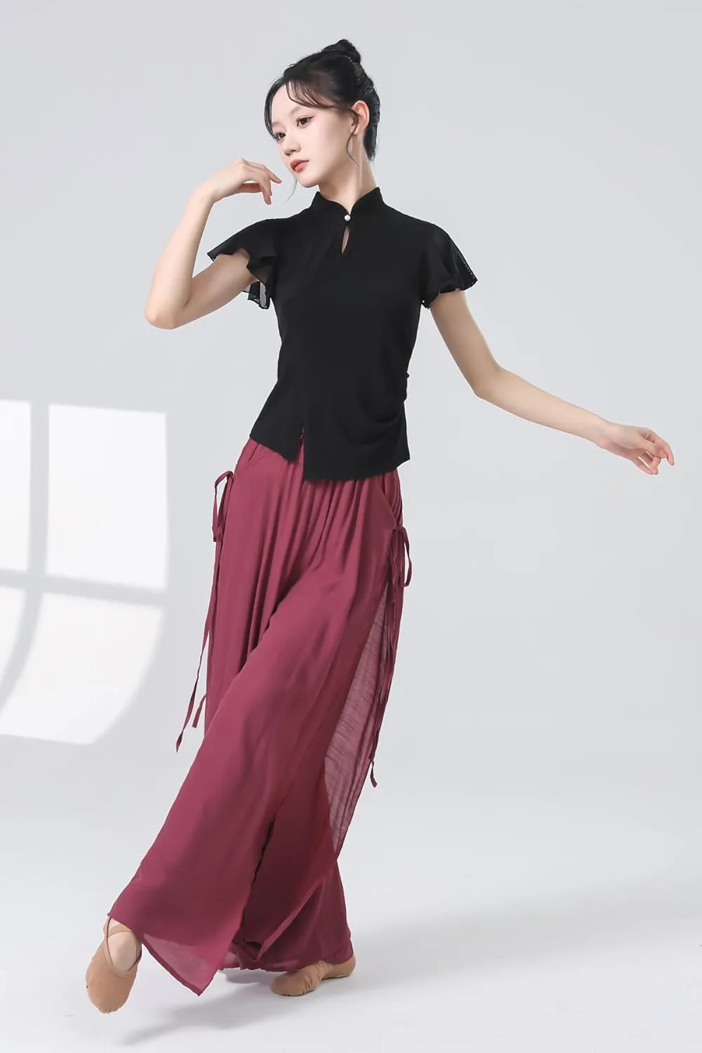 Angcoco Women's Elegant Double-Layer Wide-Leg Loose Fitting Pants for Dance Performance