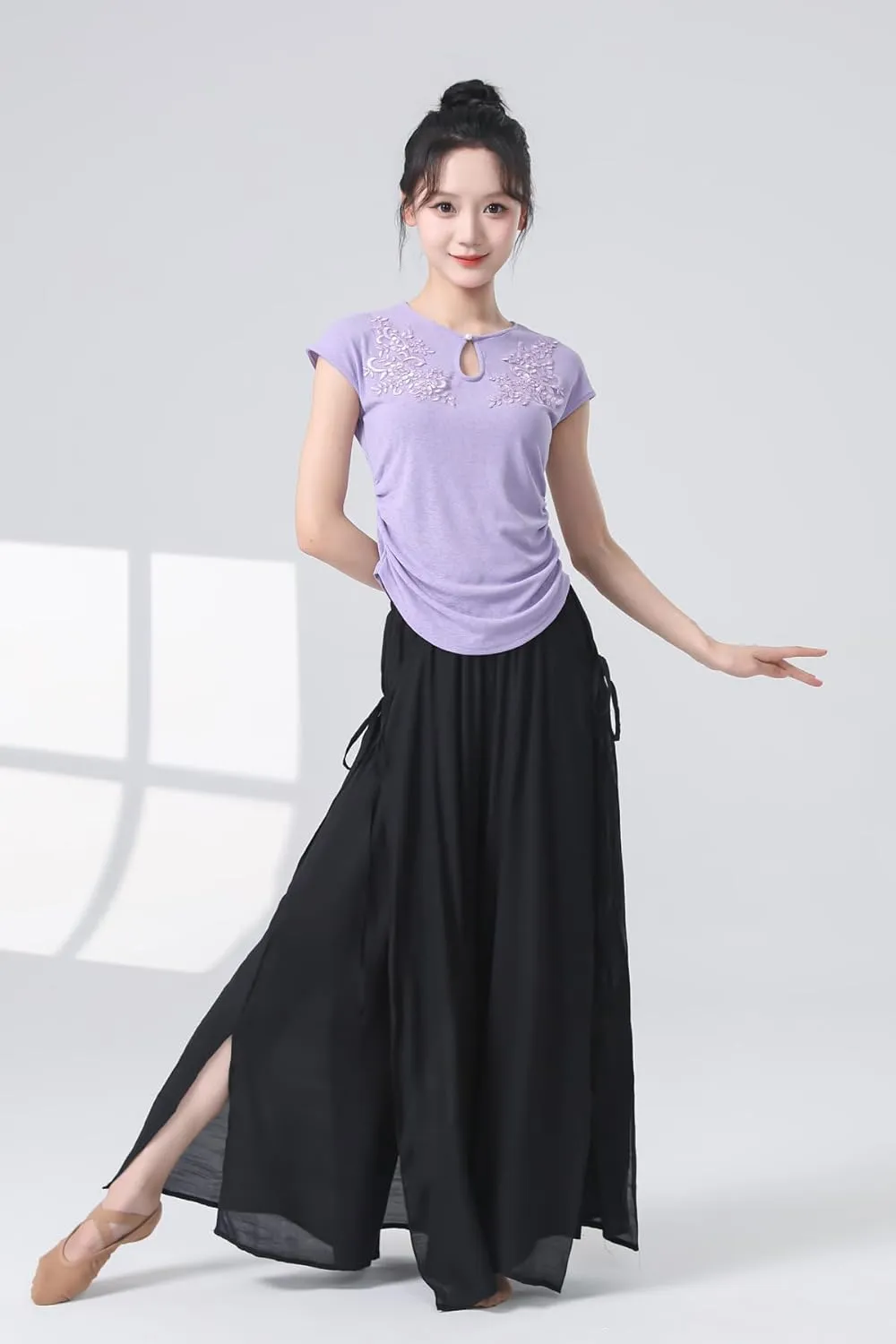 Angcoco Women's Elegant Double-Layer Wide-Leg Loose Fitting Pants for Dance Performance