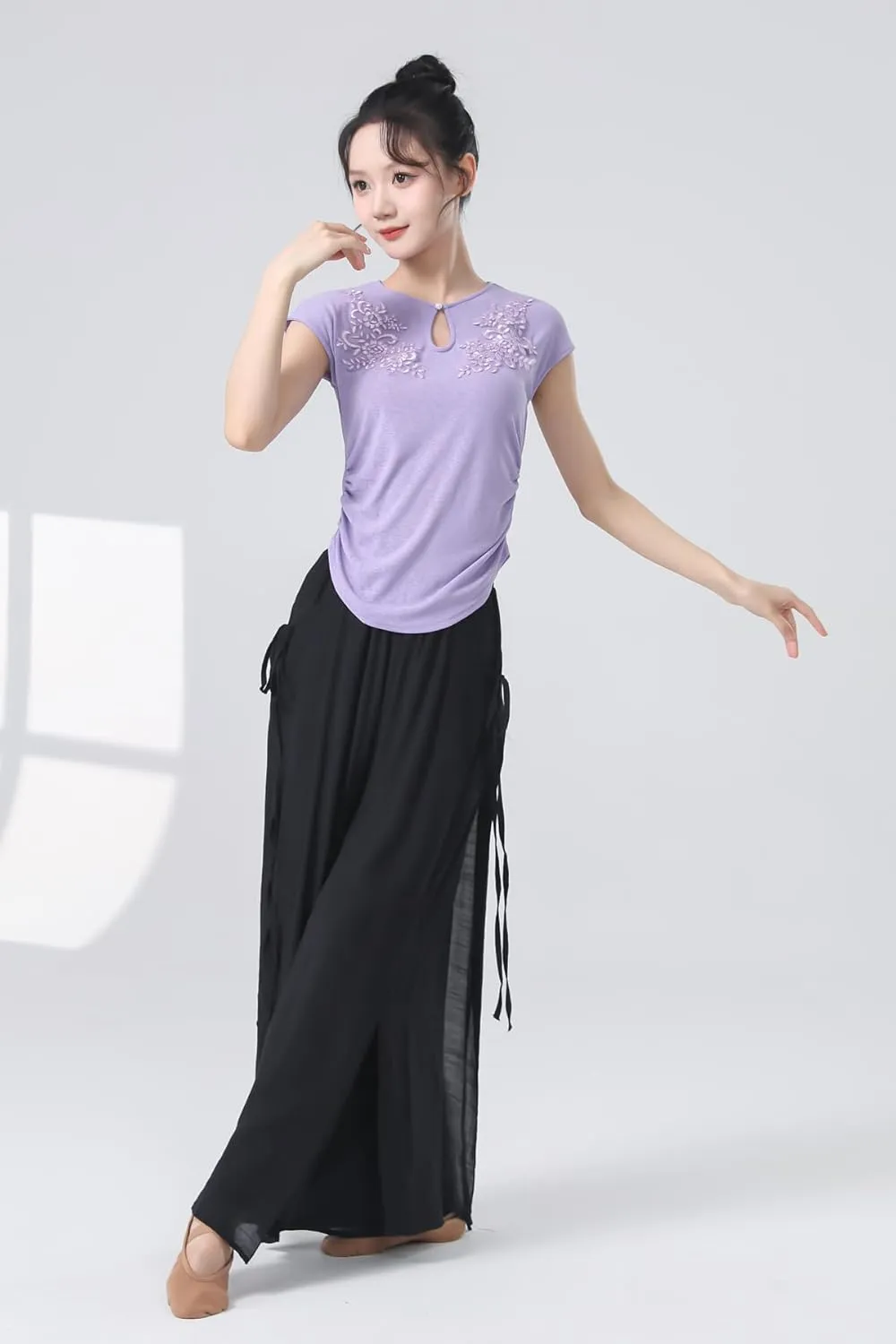 Angcoco Women's Elegant Double-Layer Wide-Leg Loose Fitting Pants for Dance Performance