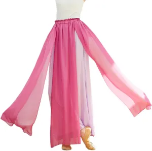 Angcoco Women's Elegant Double-Layered Loose Fit Chiffon Pants for Dance Training