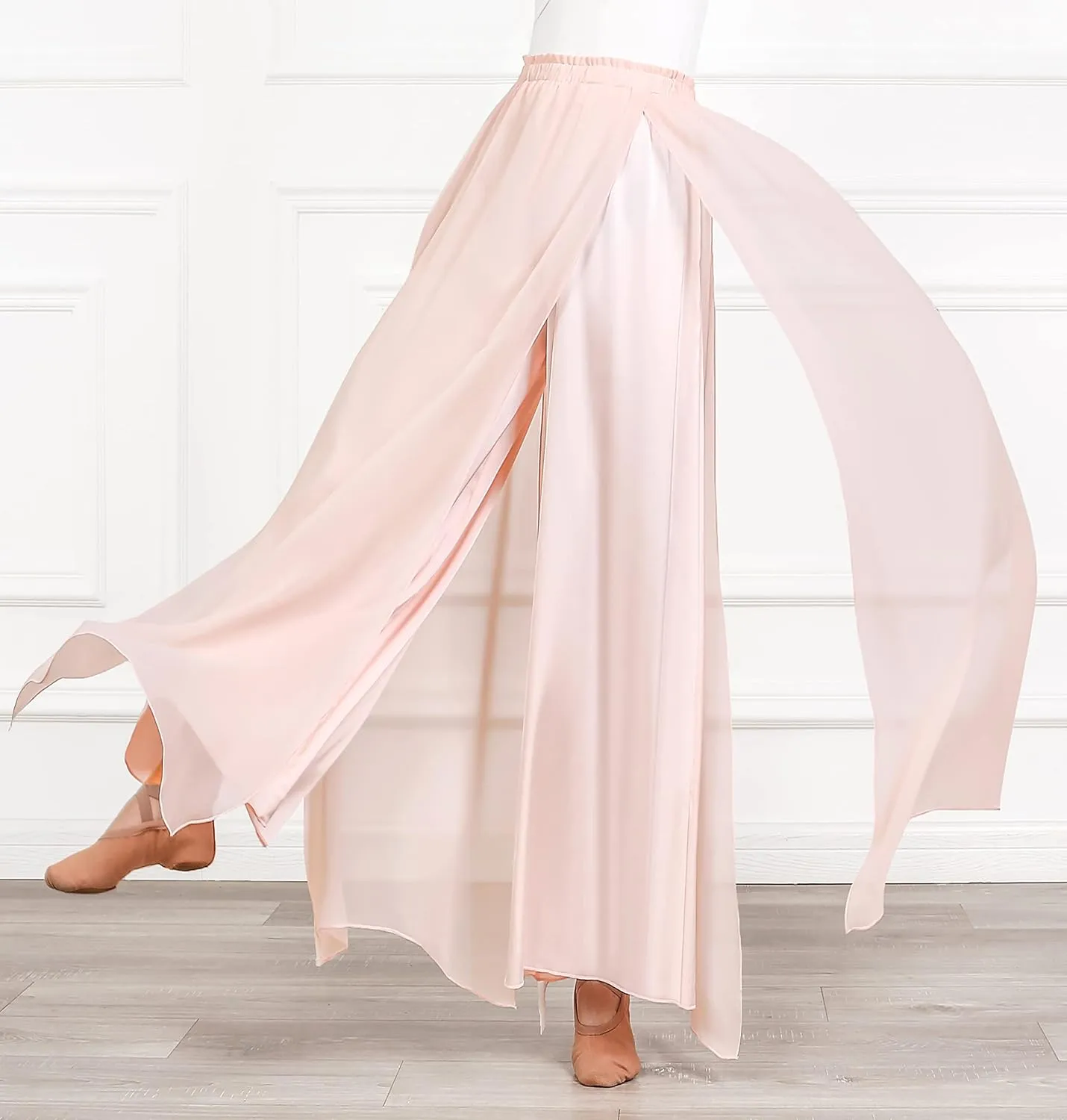 Angcoco Women's Elegant Double-Layered Loose Fit Chiffon Pants for Dance Training