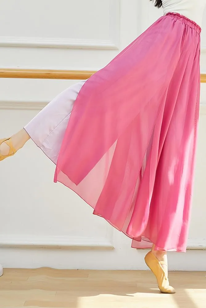 Angcoco Women's Elegant Double-Layered Loose Fit Chiffon Pants for Dance Training