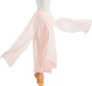 Angcoco Women's Elegant Double-Layered Loose Fit Chiffon Pants for Dance Training
