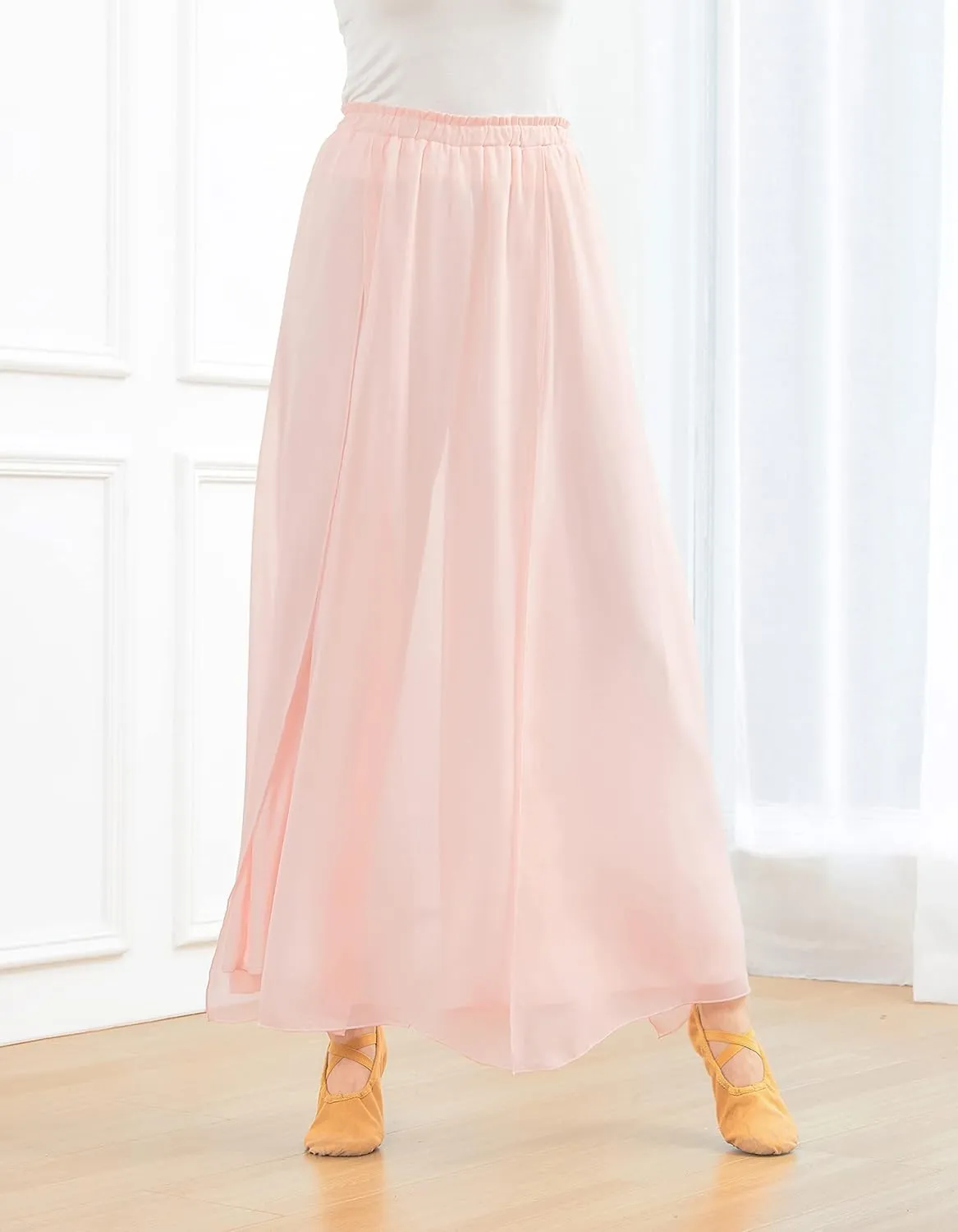 Angcoco Women's Elegant Double-Layered Loose Fit Chiffon Pants for Dance Training