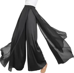 Angcoco Women's Elegant Double-Layered Loose Fit Chiffon Pants for Dance Training