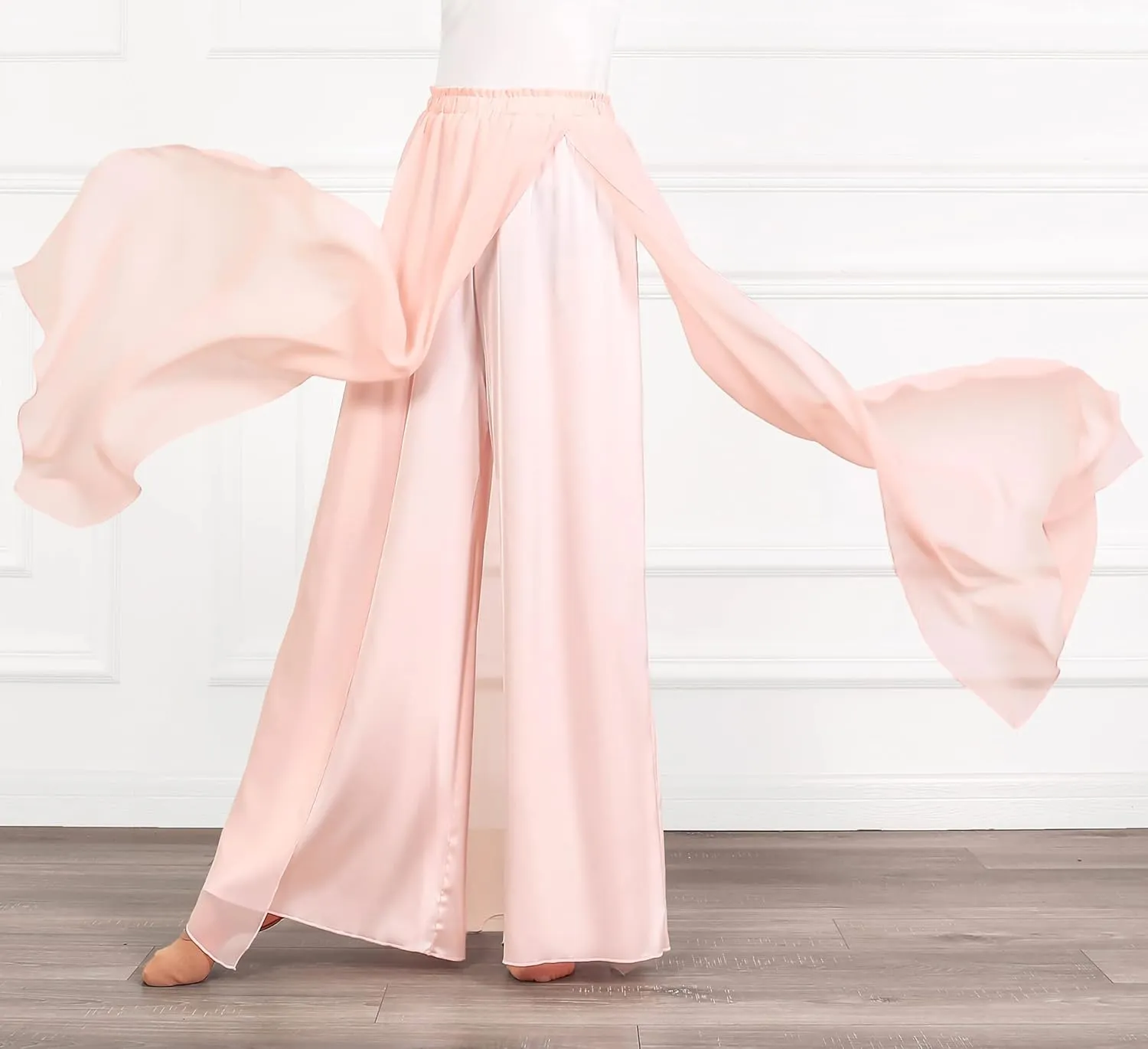 Angcoco Women's Elegant Double-Layered Loose Fit Chiffon Pants for Dance Training