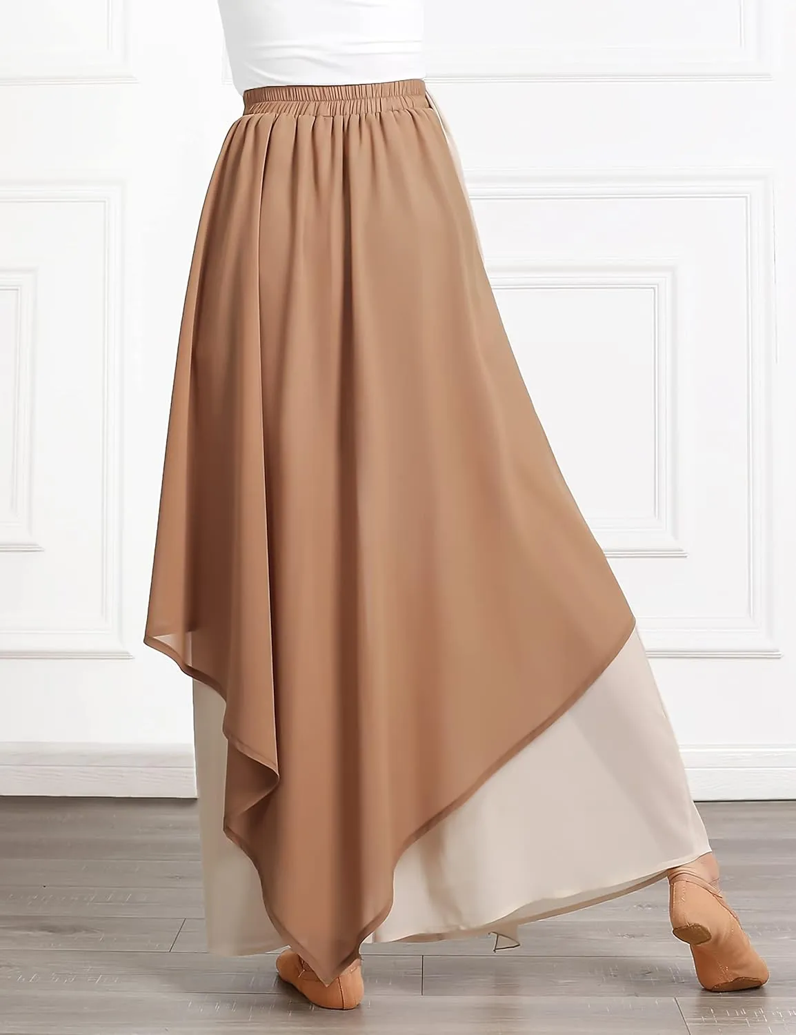 Angcoco Women's Loose Fit Double Layered Color Clash Chiffon Pants for Dance Training