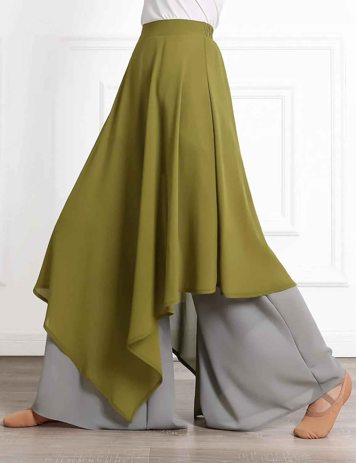Angcoco Women's Loose Fit Double Layered Color Clash Chiffon Pants for Dance Training