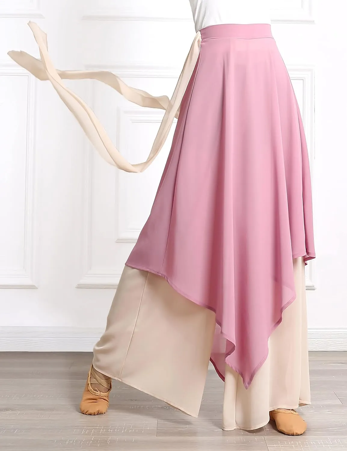 Angcoco Women's Loose Fit Double Layered Color Clash Chiffon Pants for Dance Training