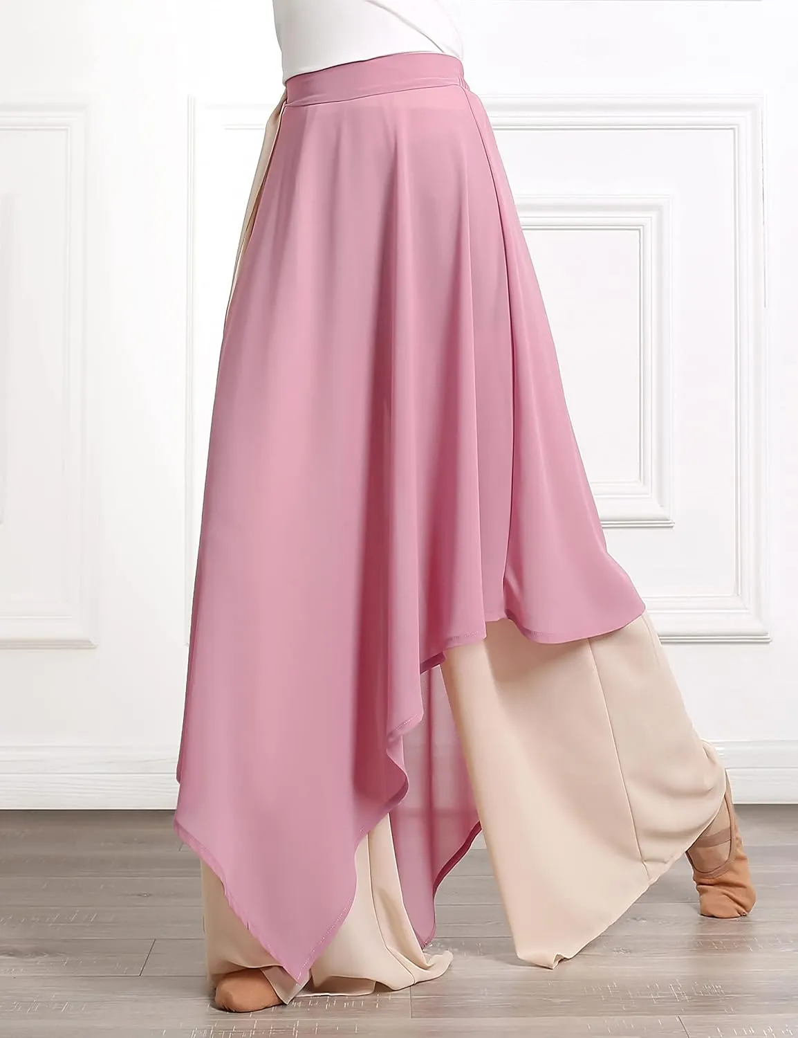 Angcoco Women's Loose Fit Double Layered Color Clash Chiffon Pants for Dance Training