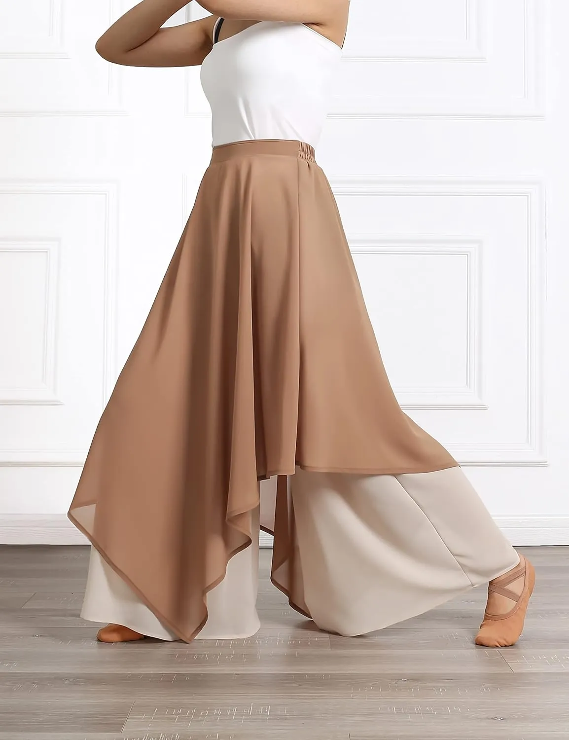 Angcoco Women's Loose Fit Double Layered Color Clash Chiffon Pants for Dance Training