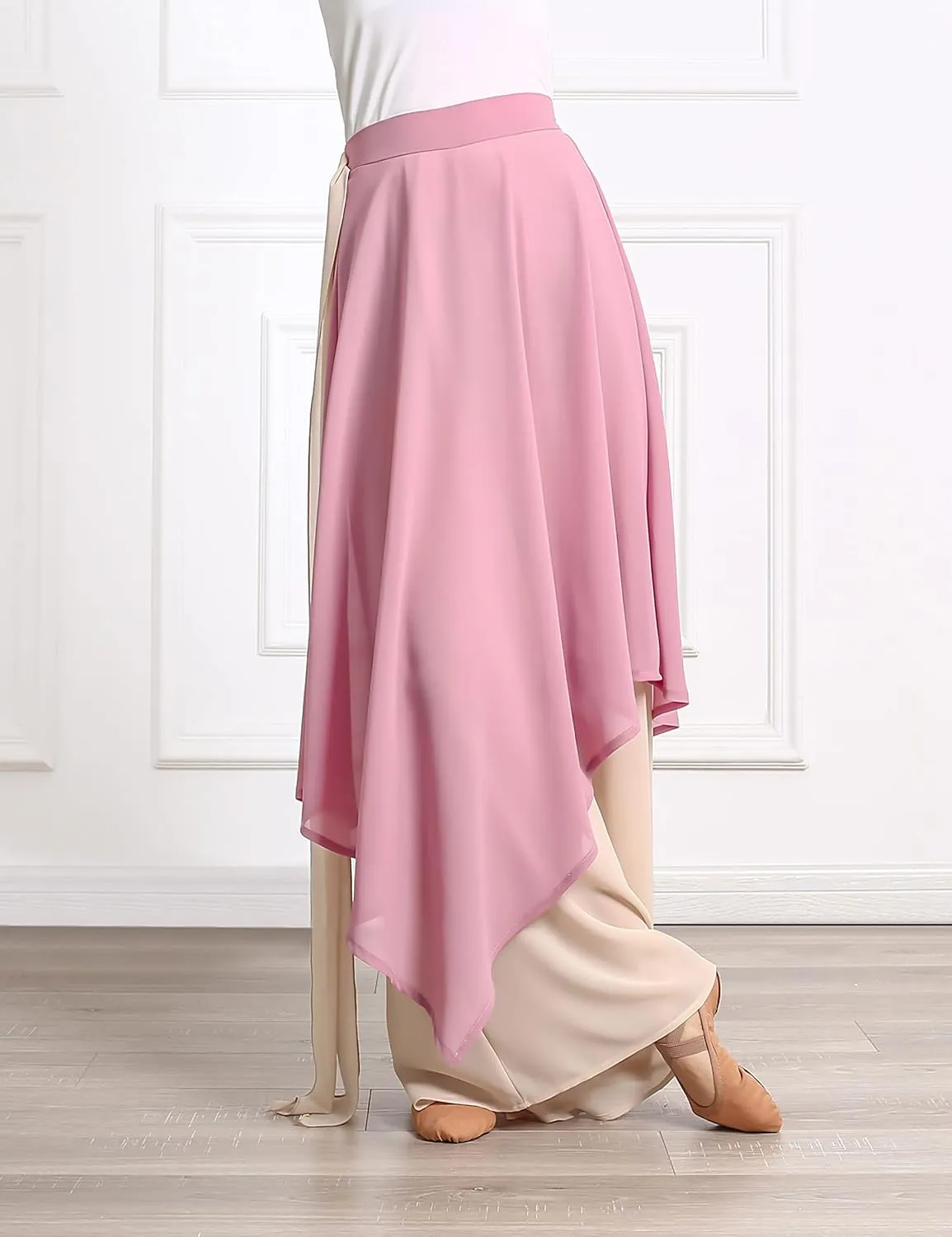 Angcoco Women's Loose Fit Double Layered Color Clash Chiffon Pants for Dance Training