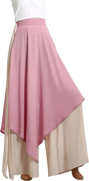 Angcoco Women's Loose Fit Double Layered Color Clash Chiffon Pants for Dance Training