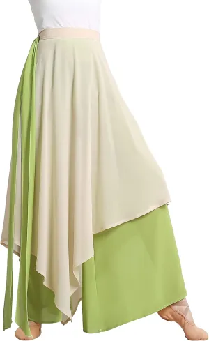 Angcoco Women's Loose Fit Double Layered Color Clash Chiffon Pants for Dance Training