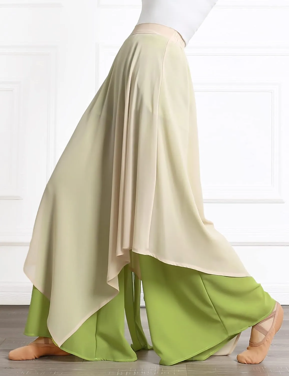 Angcoco Women's Loose Fit Double Layered Color Clash Chiffon Pants for Dance Training