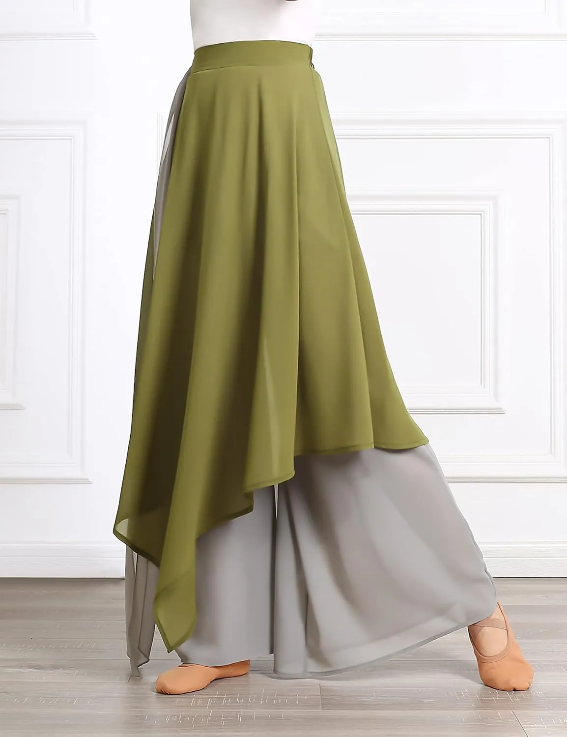 Angcoco Women's Loose Fit Double Layered Color Clash Chiffon Pants for Dance Training