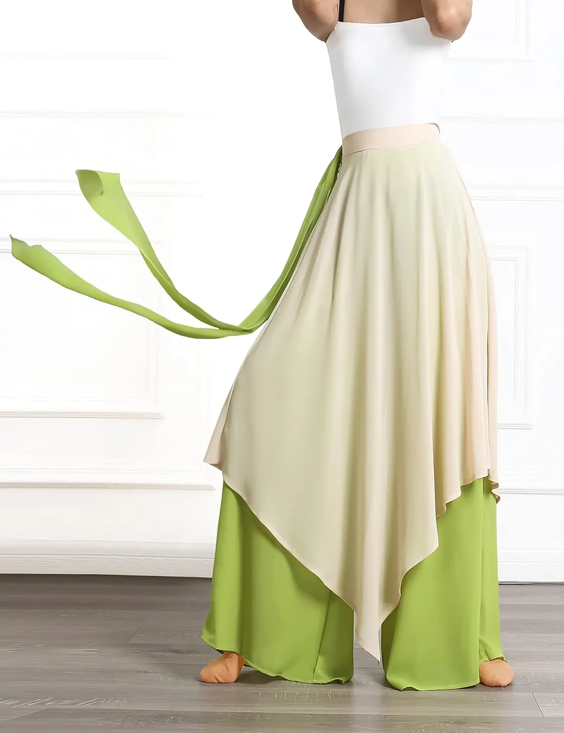 Angcoco Women's Loose Fit Double Layered Color Clash Chiffon Pants for Dance Training