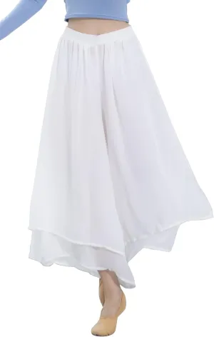 Angcoco Women's Loose Fit Double Layered Side Slit Chiffon Pants for Dance Training