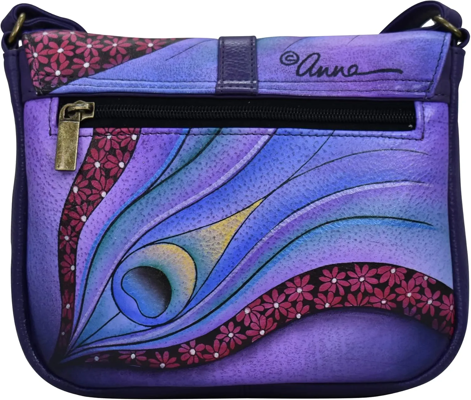 Anna by Anuschka Women's Hand Painted Genuine Leather Flap Crossbody