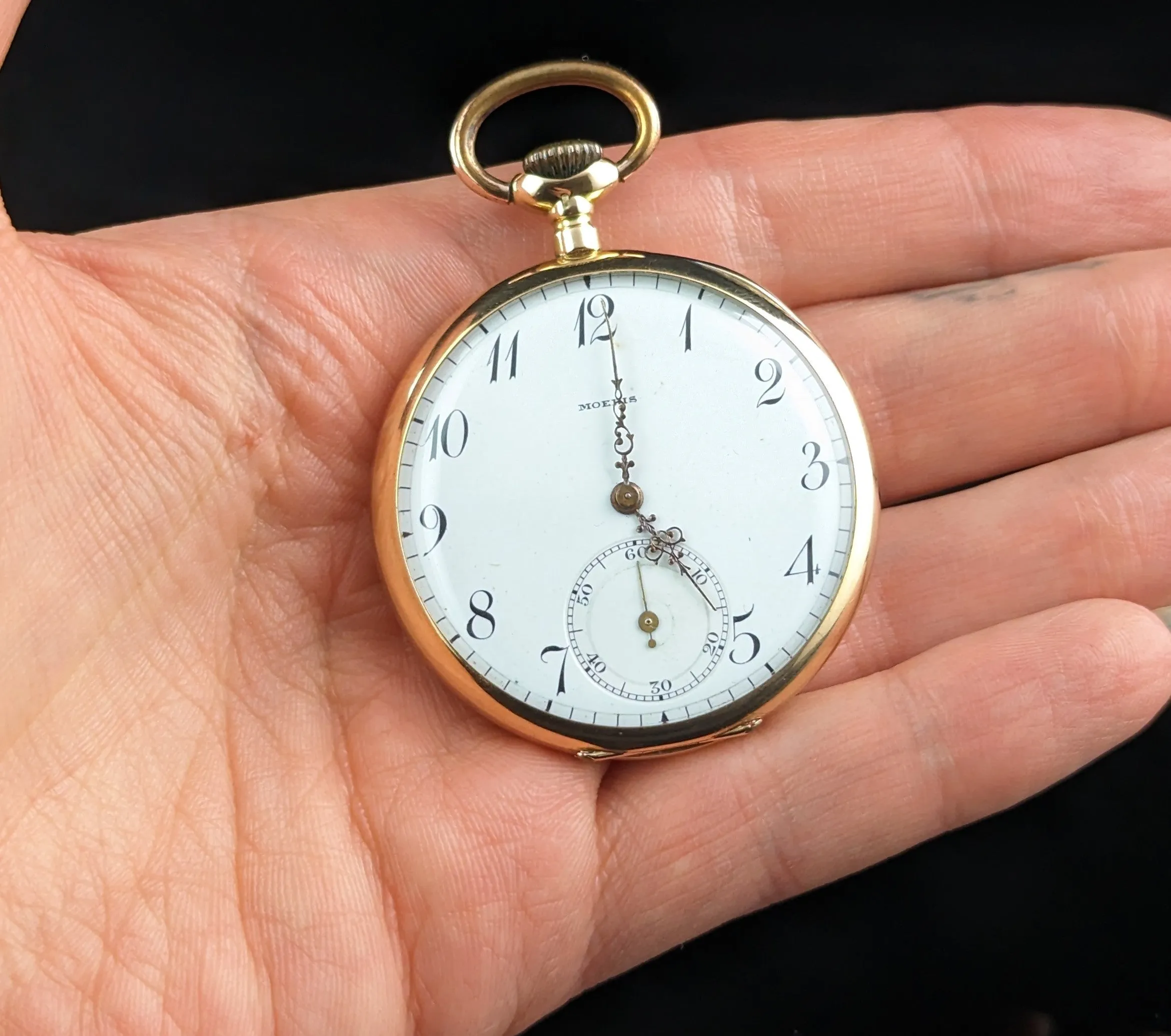 Antique 14ct gold pocket watch, Moeris, open face
