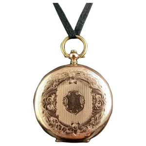 Antique 9ct gold ladies pocket watch, floral, fob watch