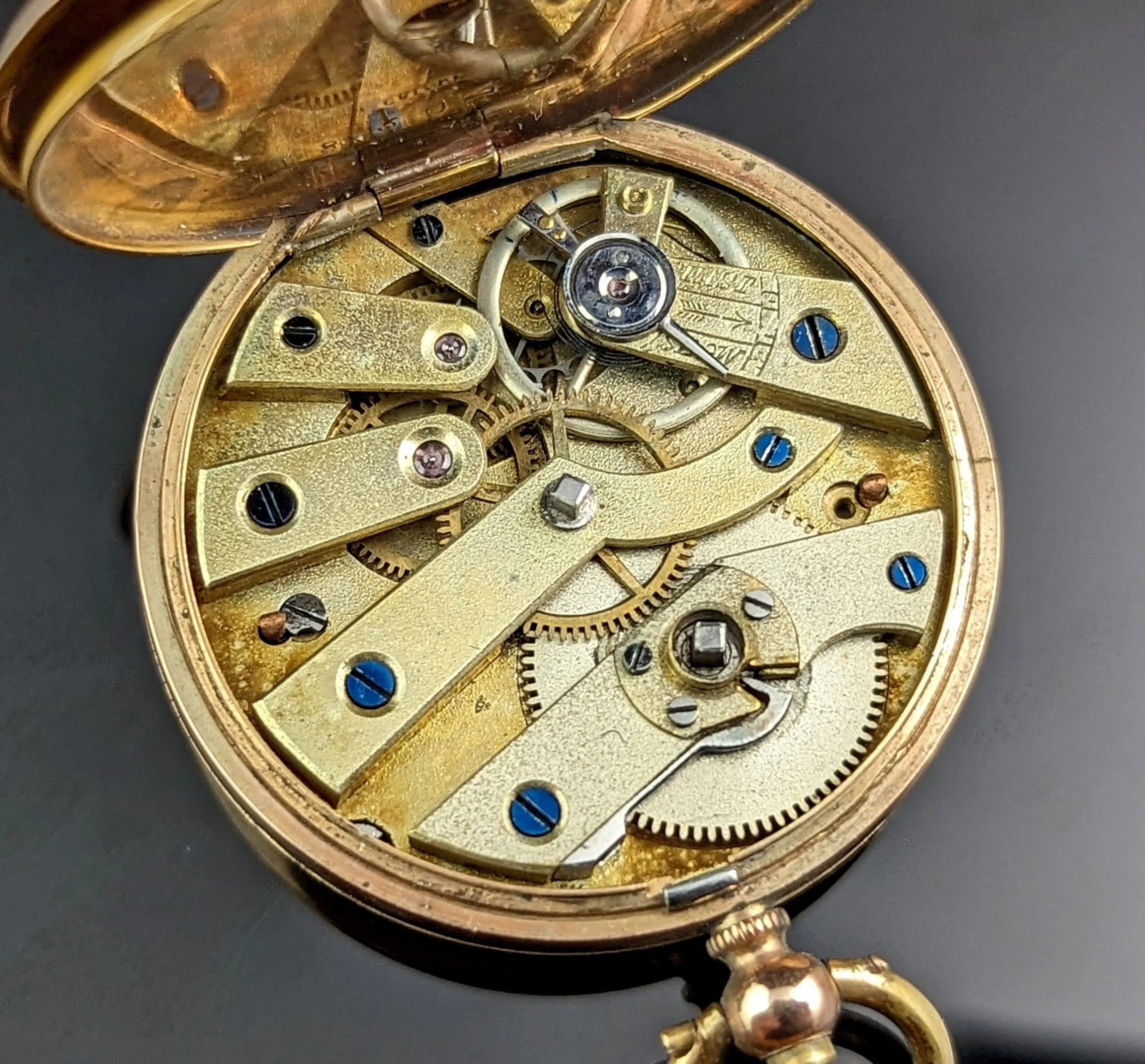 Antique 9ct gold ladies pocket watch, floral, fob watch