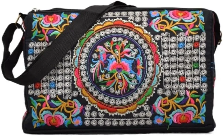Antique Double-Sided Embroidered Crossbody Bag Women's Canvas Shoulder Bag For Mobile Phones
